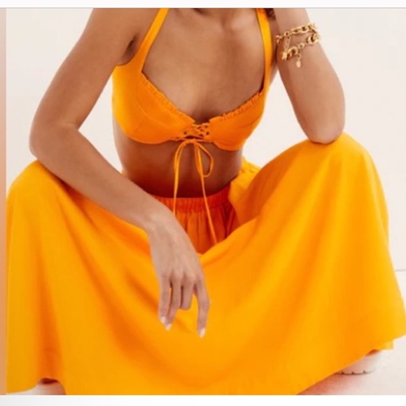 *NEW* 🍊 FOR LOVE & LEMONS CLEMENTINE MIDI POPLIN SKIRT SMALL - Picture 2 of 7